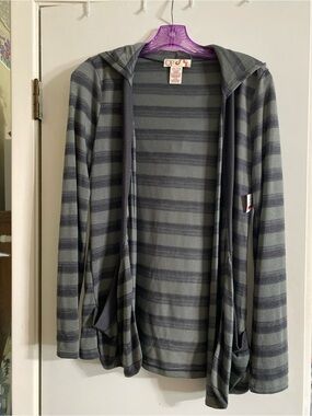 OP Gray Striped lightweight Knit Cardigan NWT